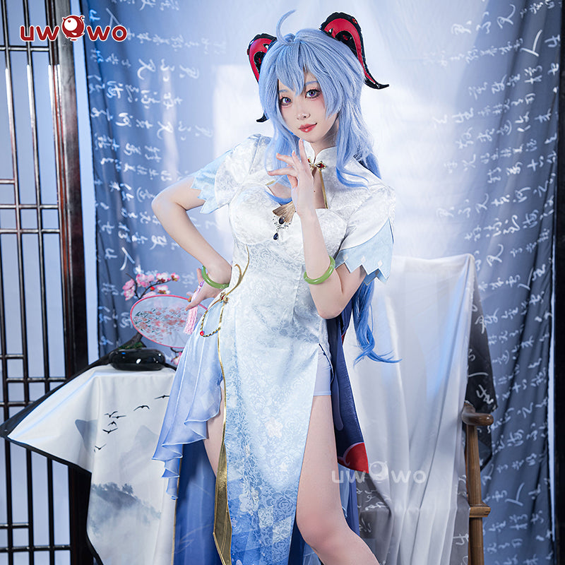 [Last Batch]【In Stock】Uwowo Genshin Impact Fanart: Ganyu Lotus Chinese Style Dress Qipao Cosplay Costumes