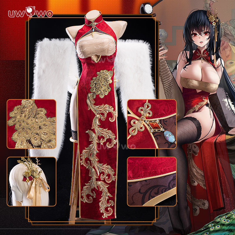 INSTOCK-Uwowo Azur Lane IJN Taihou New Year Red Qipao Cheongsam Boudoir Cosplay Costume