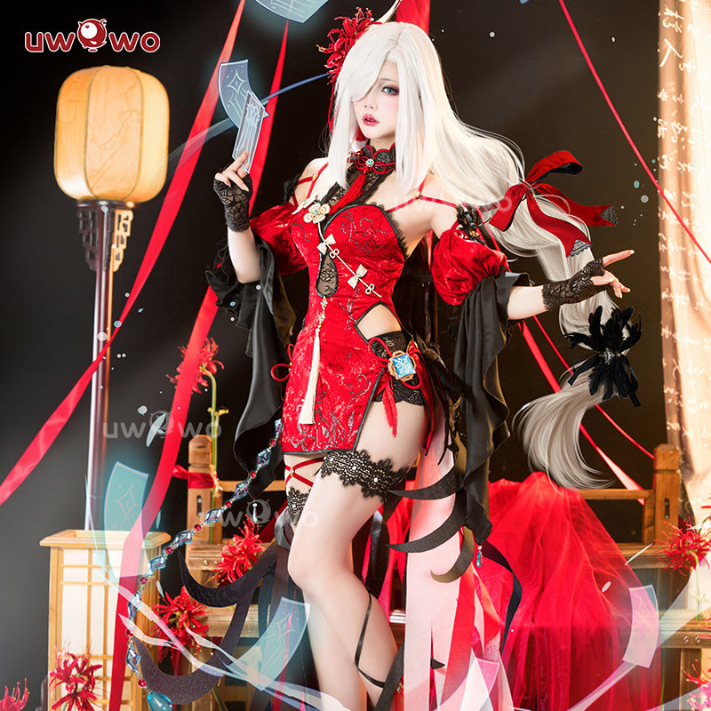 [Last Batch]【In Stock】Uwowo Genshin Impact Fanart Shenhe Red Chinese Style Dress Cosplay Costume