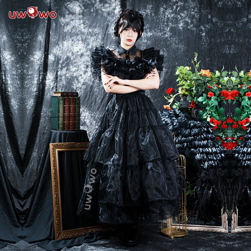 [Last Batch]【In Stock】Uwowo Wednesday Addams Rave‘N Dance Black Gothic Prom Dress Halloween Cosplay Costume