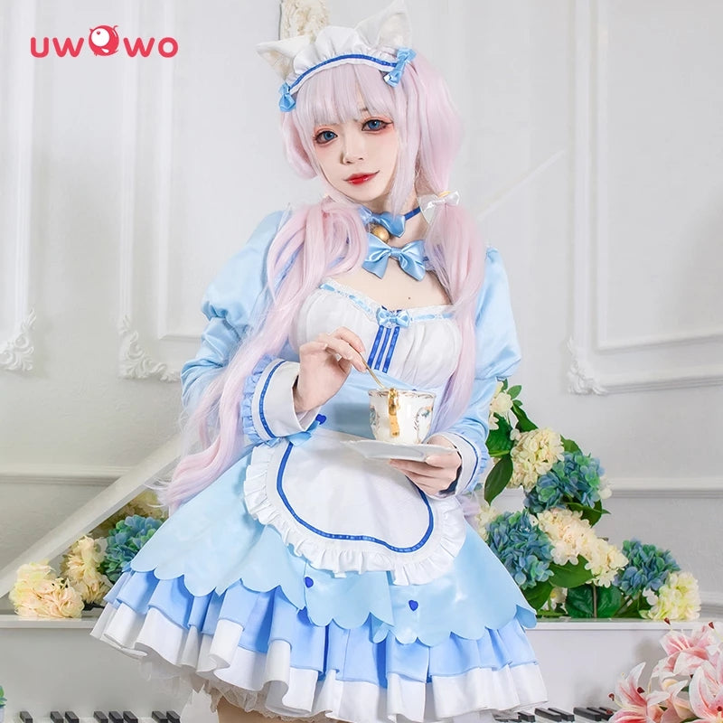 Uwowo Game Nekopara vol.4 Vanilla Maid Dress Cosplay Costume Cute Blue Dress S-3XL